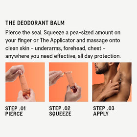 AKT deodorant balm label close-up highlighting ingredients and DEO-BARRIER COMPLEX benefit