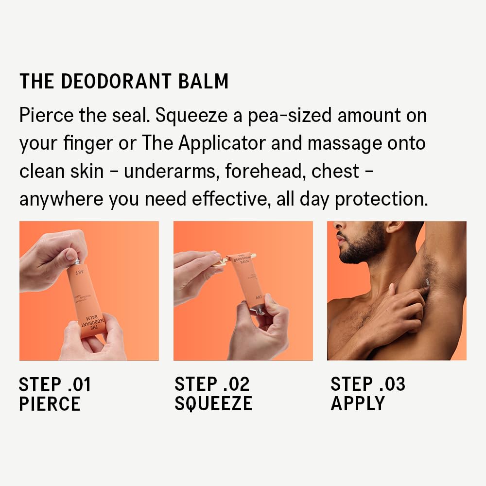 AKT deodorant balm label ingredients detail showing DEO-BARRIER COMPLEX for confidence
