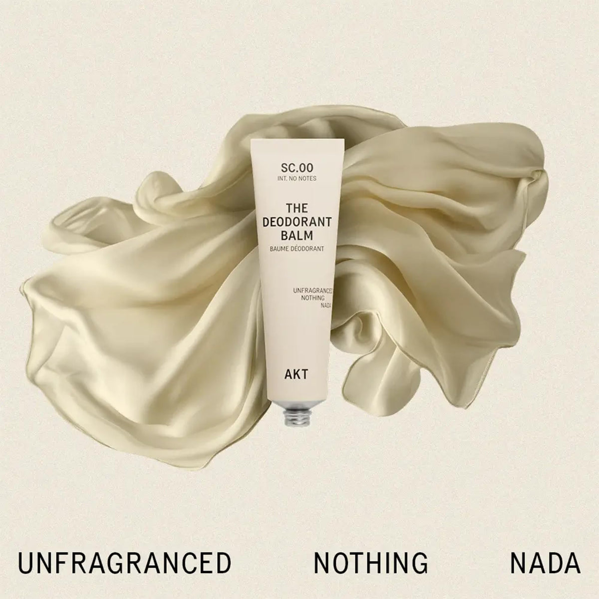 AKT deodorant balm texture close-up showing creamy-to-powder finish for quick absorption