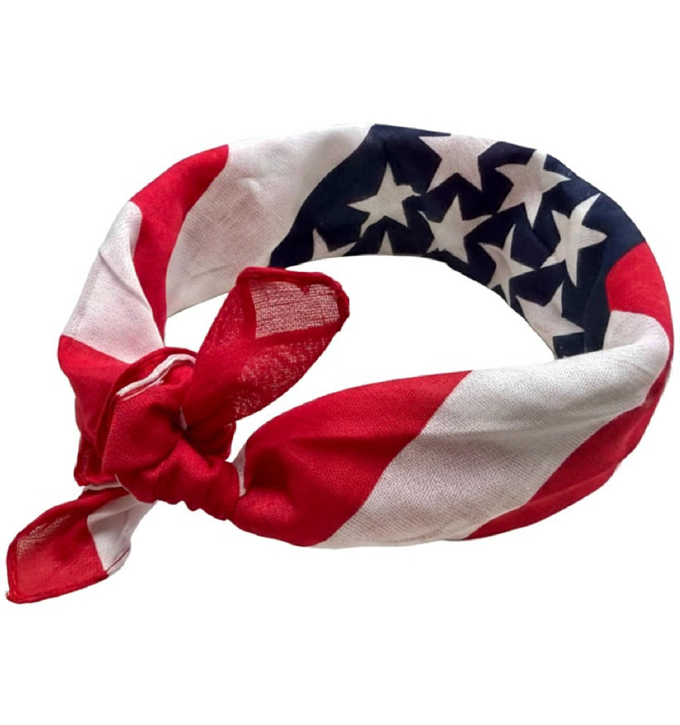 AKTVSHOW front view of American flag bandana showing full pattern and vivid colors