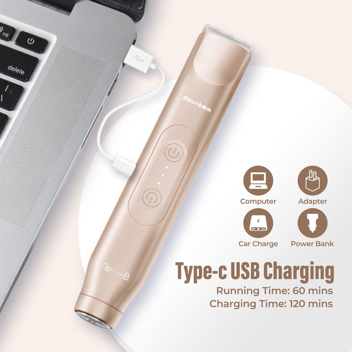 Akunbem trimmer being used on underarm area for discreet, comfortable hair removal