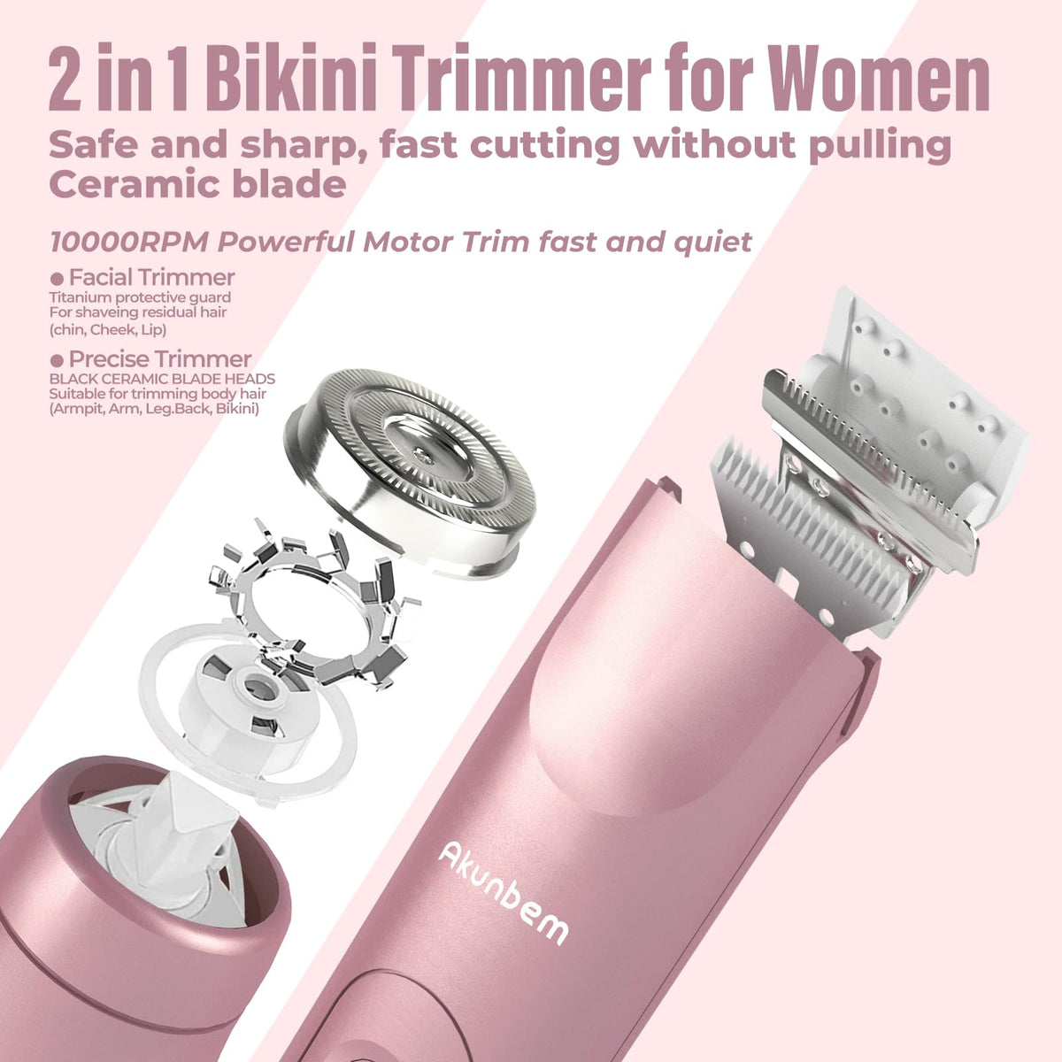 Akunbem dual head closeup highlighting two cutting zones for versatile grooming