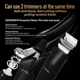 Akunbem close-up of dual head highlighting versatile grooming functionality