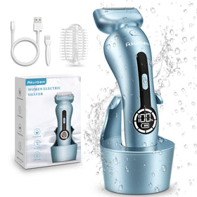 Akunbem front view of electric shaver showing ergonomic handle and blue finish for easy grip