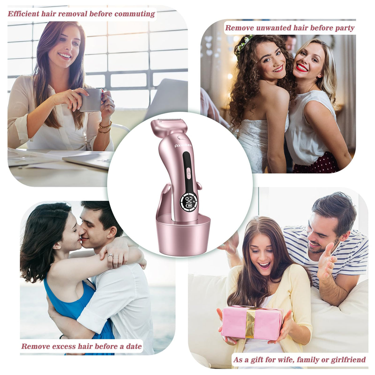 Akunbem shaver on bathroom counter in lifestyle scene for travel readiness