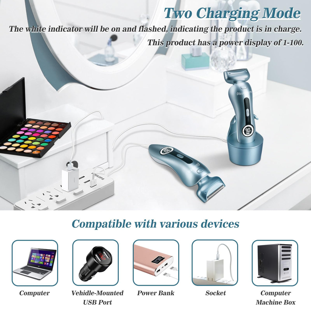 Akunbem shaver placed on bathroom counter showing everyday grooming use