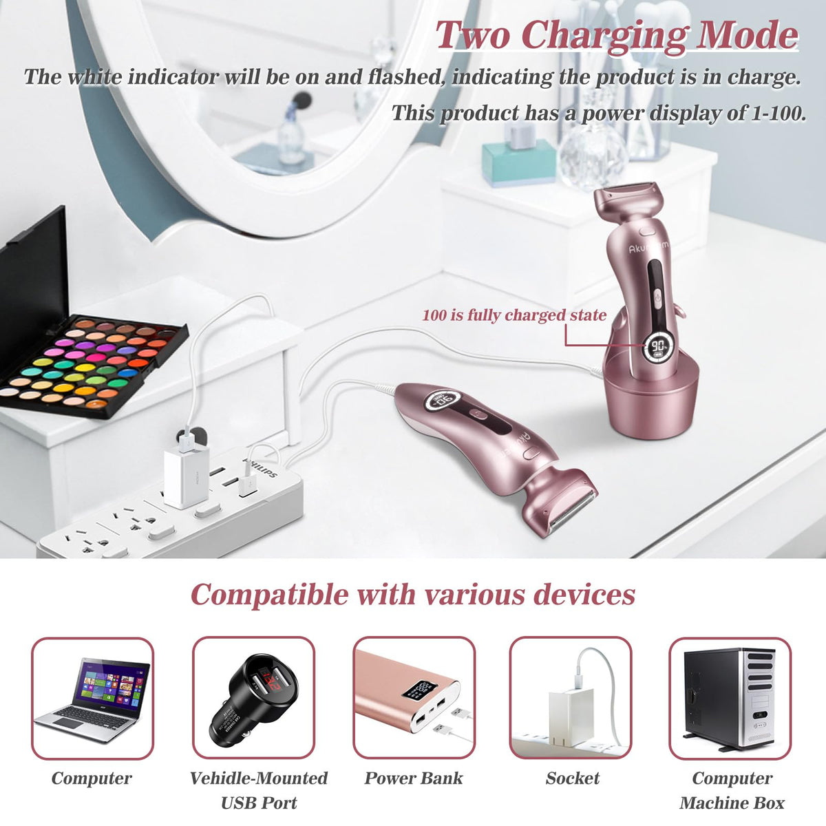 Akunbem shaver being used in shower to demonstrate IPX7 waterproof convenience