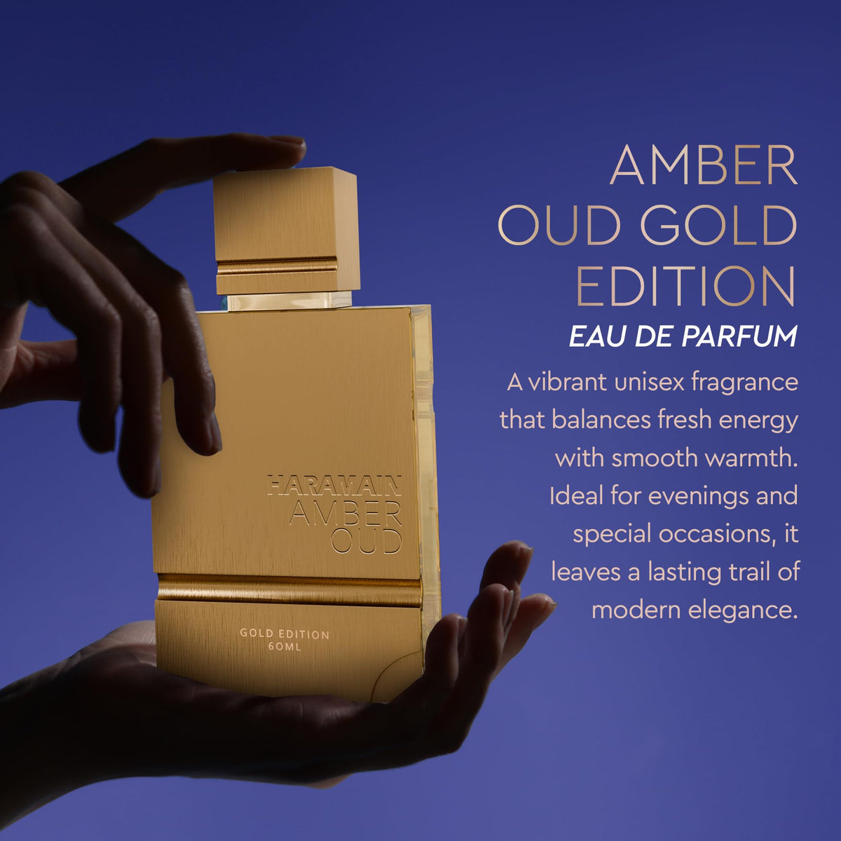 Al Haramain label close-up highlighting gold edition details and upscale finish