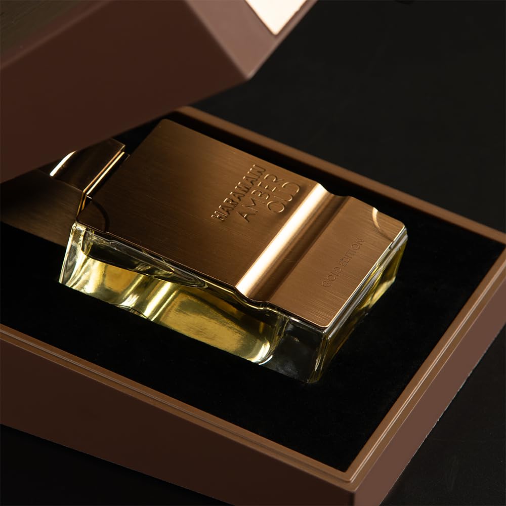 Al Haramain ingredient flatlay with amber and vanilla conveying warm richness