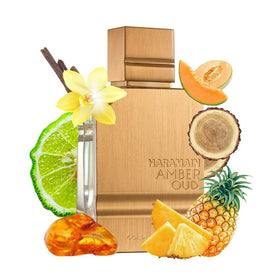Al Haramain bottle next to box highlighting full 6.8 oz set benefit: gift-ready packaging