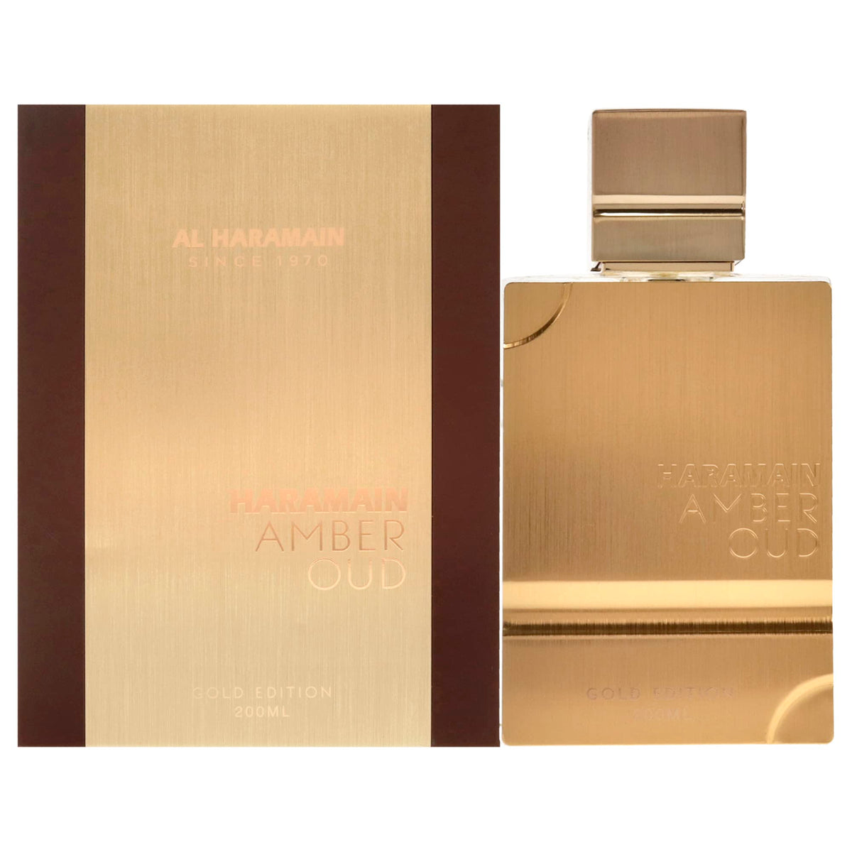 Al Haramain bottle front view showing amber-vanilla perfume and elegant packaging benefit: premium presentation