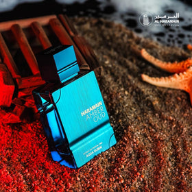 Al Haramain label close-up showing fragrance name and refined packaging details