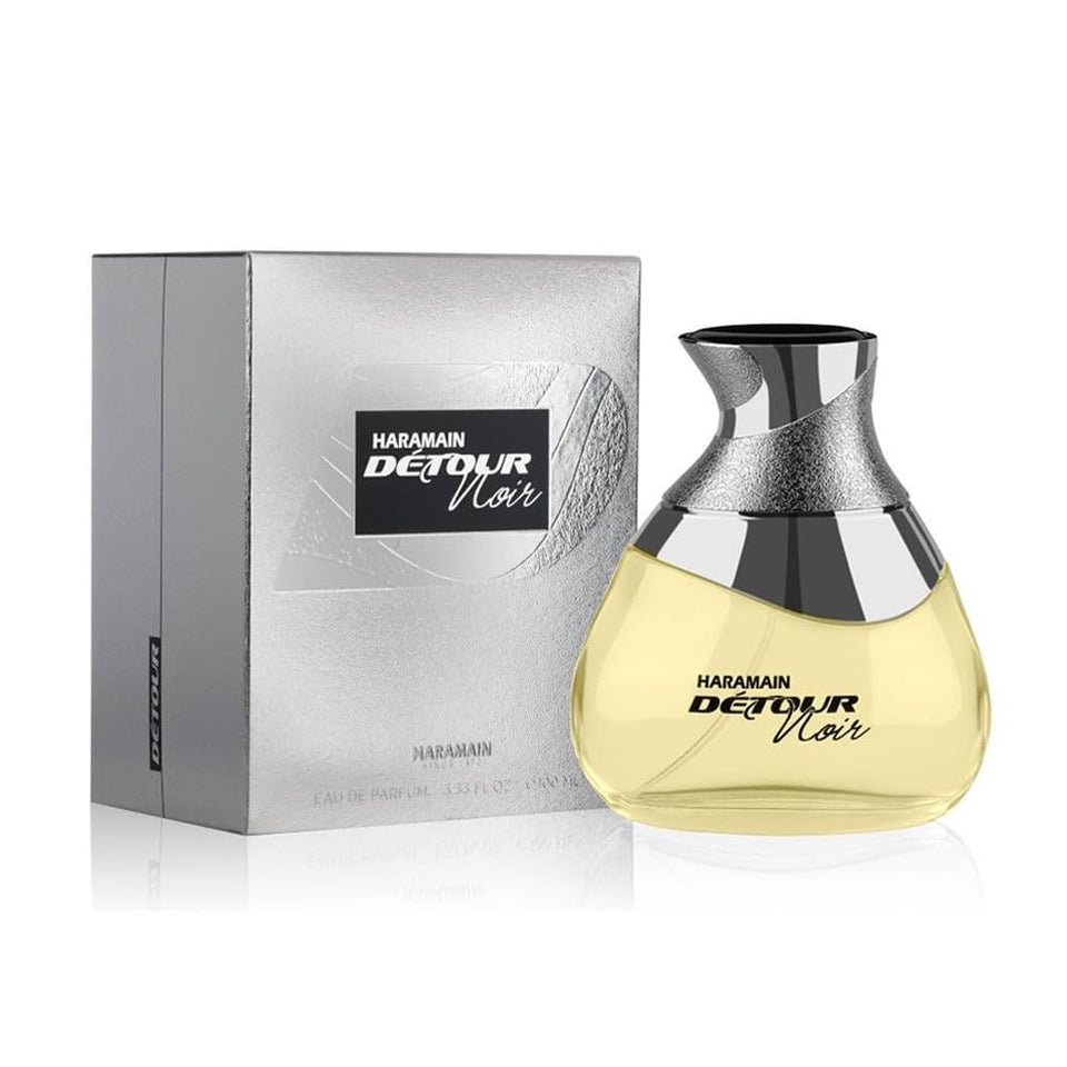 Al Haramain Detour Noir front bottle view highlighting sleek design and confident scent