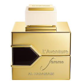 Al Haramain L'aventure Femme front packaging showing elegant bottle and box, highlights gift-ready presentation