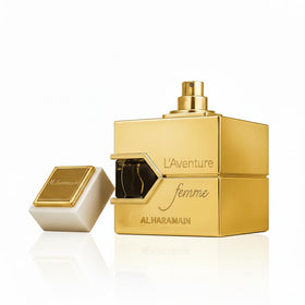 Al Haramain L'aventure Femme worn in a daytime lifestyle scene, conveys versatile everyday freshness