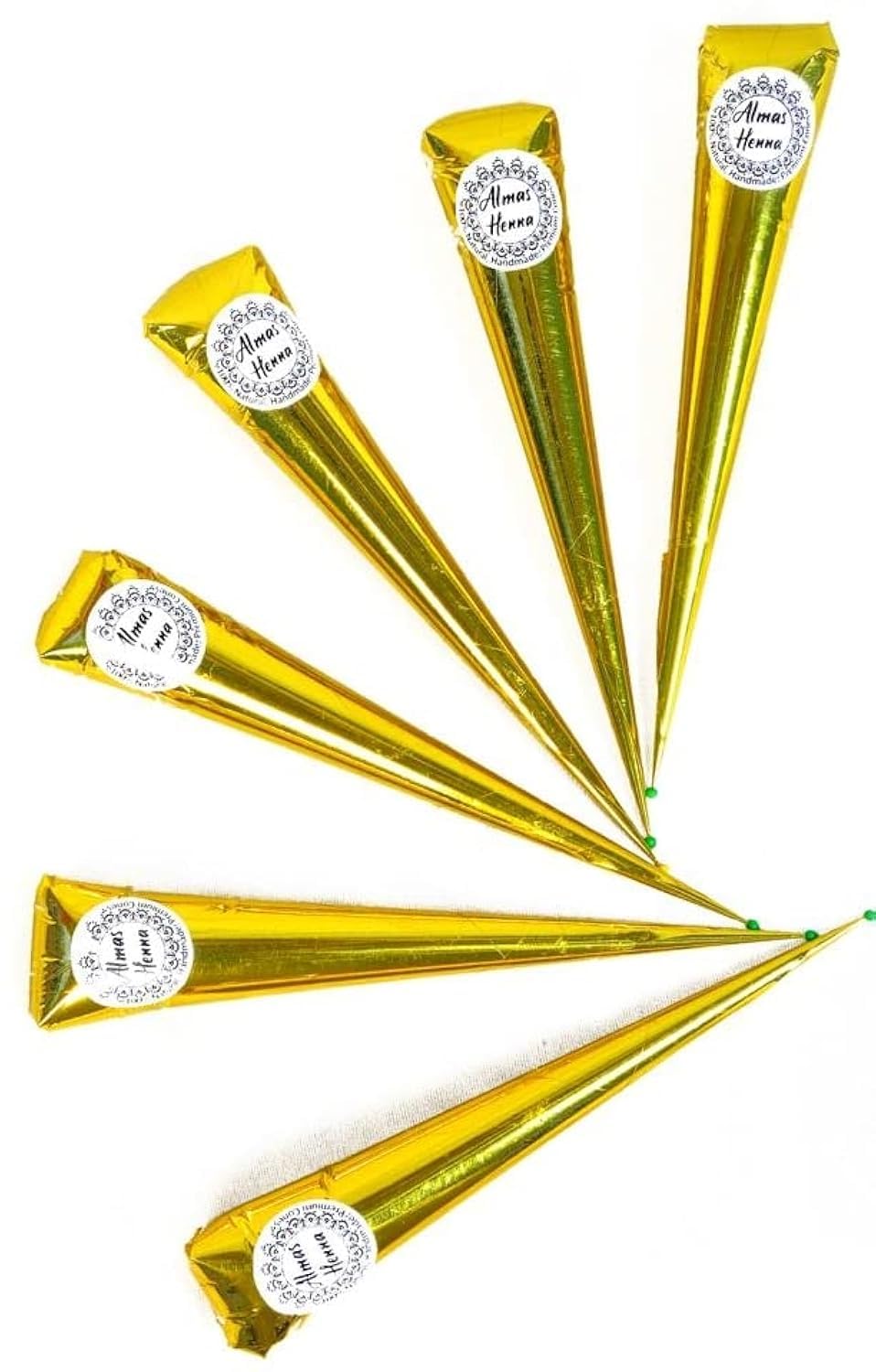 AL HASNAYN ENTERPRISES front packaging showing six Almas henna cones and benefits