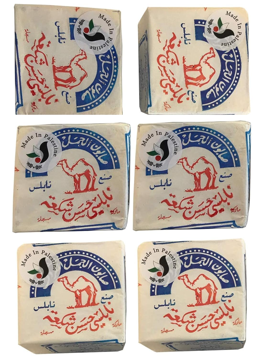 Al-Jamal front packaging showing six olive oil soap bars and natural branding benefit of authenticity