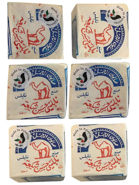 Al-Jamal front packaging showing six olive oil soap bars and natural branding benefit of authenticity
