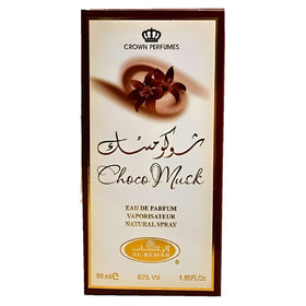 Al-Rehab Choco Musk sprayed on wrist in lifestyle shot conveying cozy long-lasting warmth