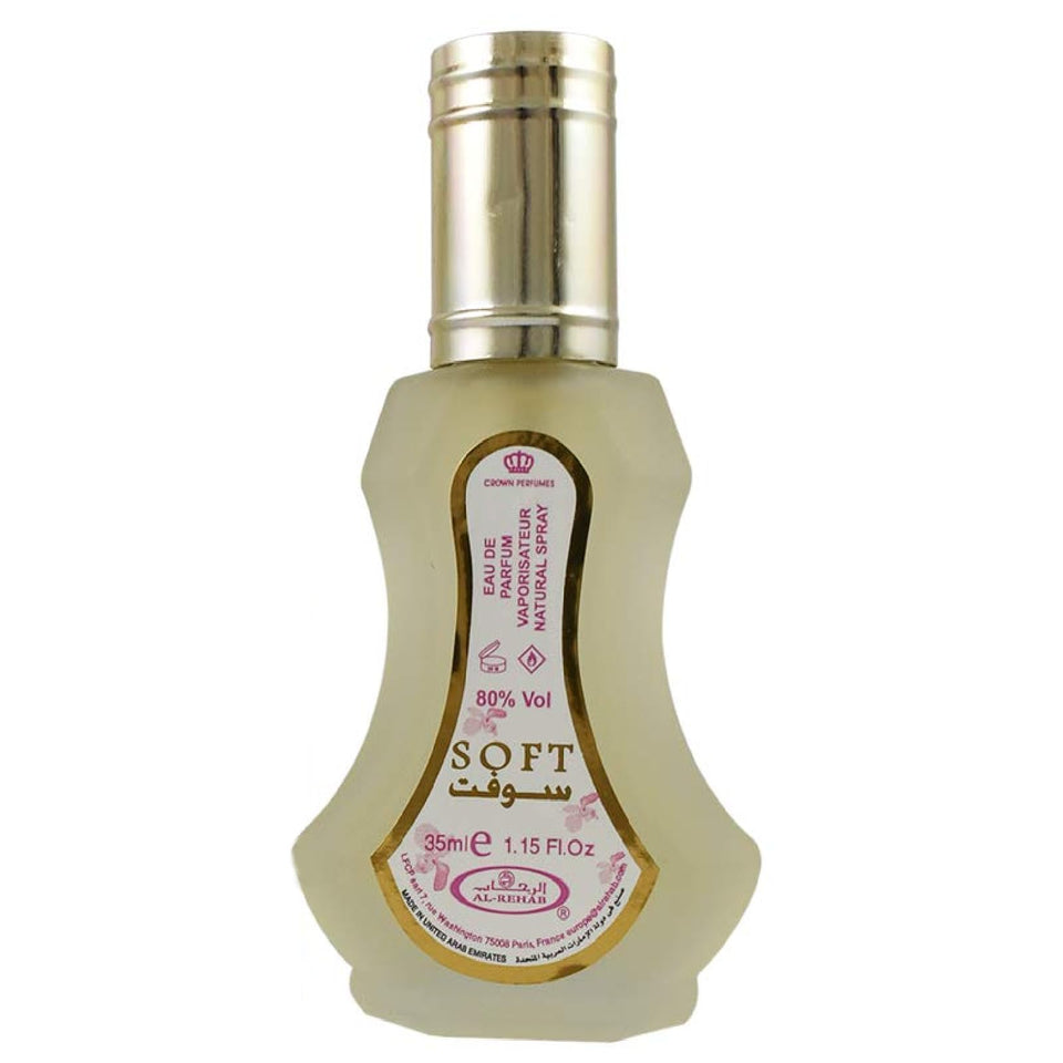 Al-Rehab Soft front bottle showing elegant design and travel-friendly size