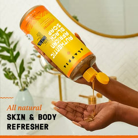 Alaffia close-up of liquid texture highlighting gentle cleansing