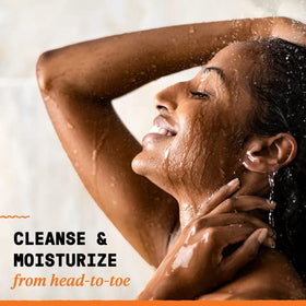 Alaffia being massaged into wet hair for clarifying wash benefit