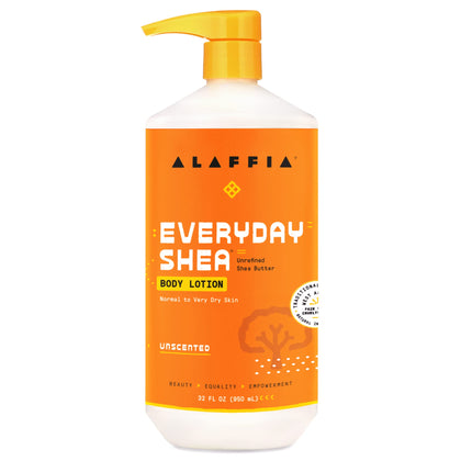 Alaffia front packaging showing unscented shea lotion and benefits