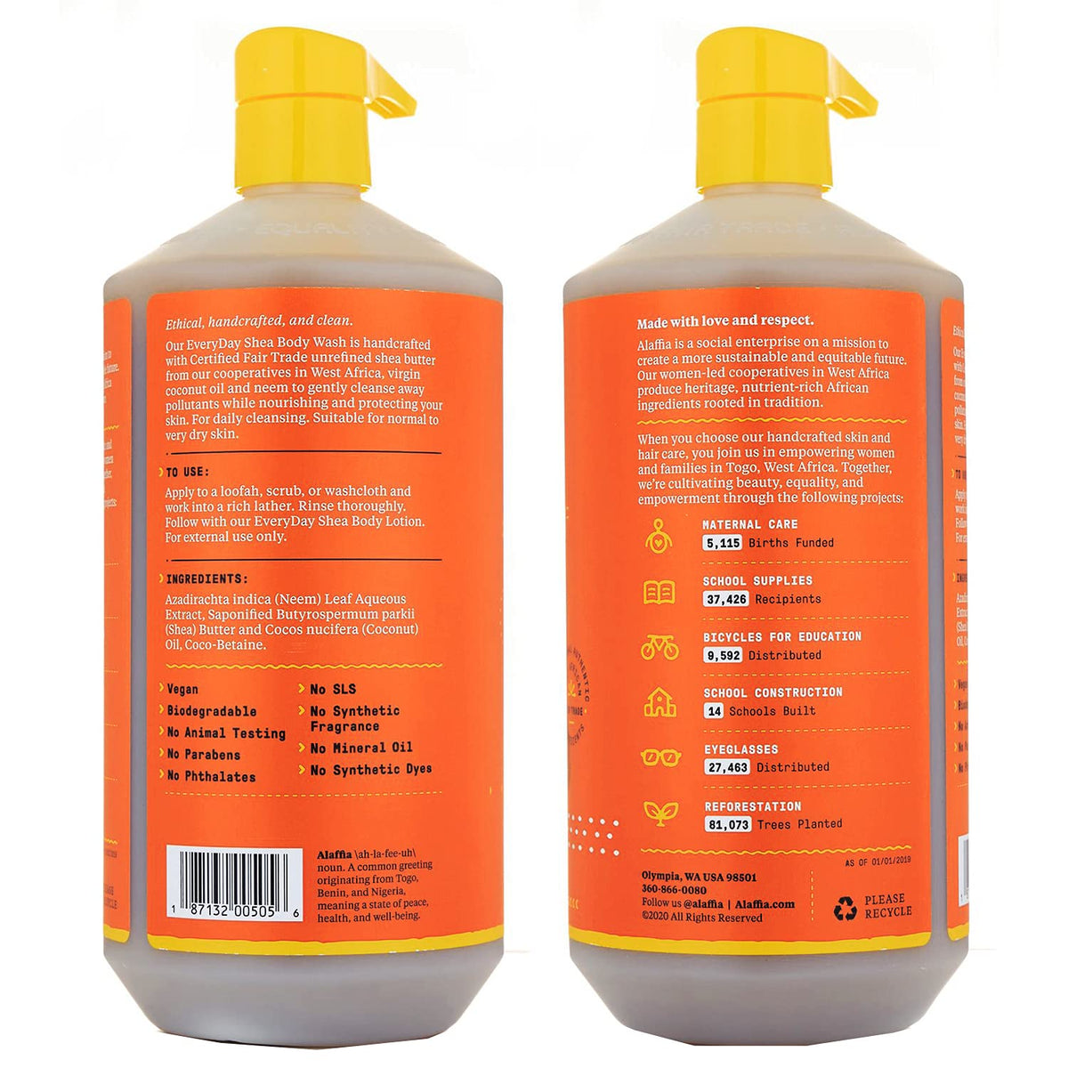 Alaffia pump dispenser detail showing easy dispensing and controlled use benefit