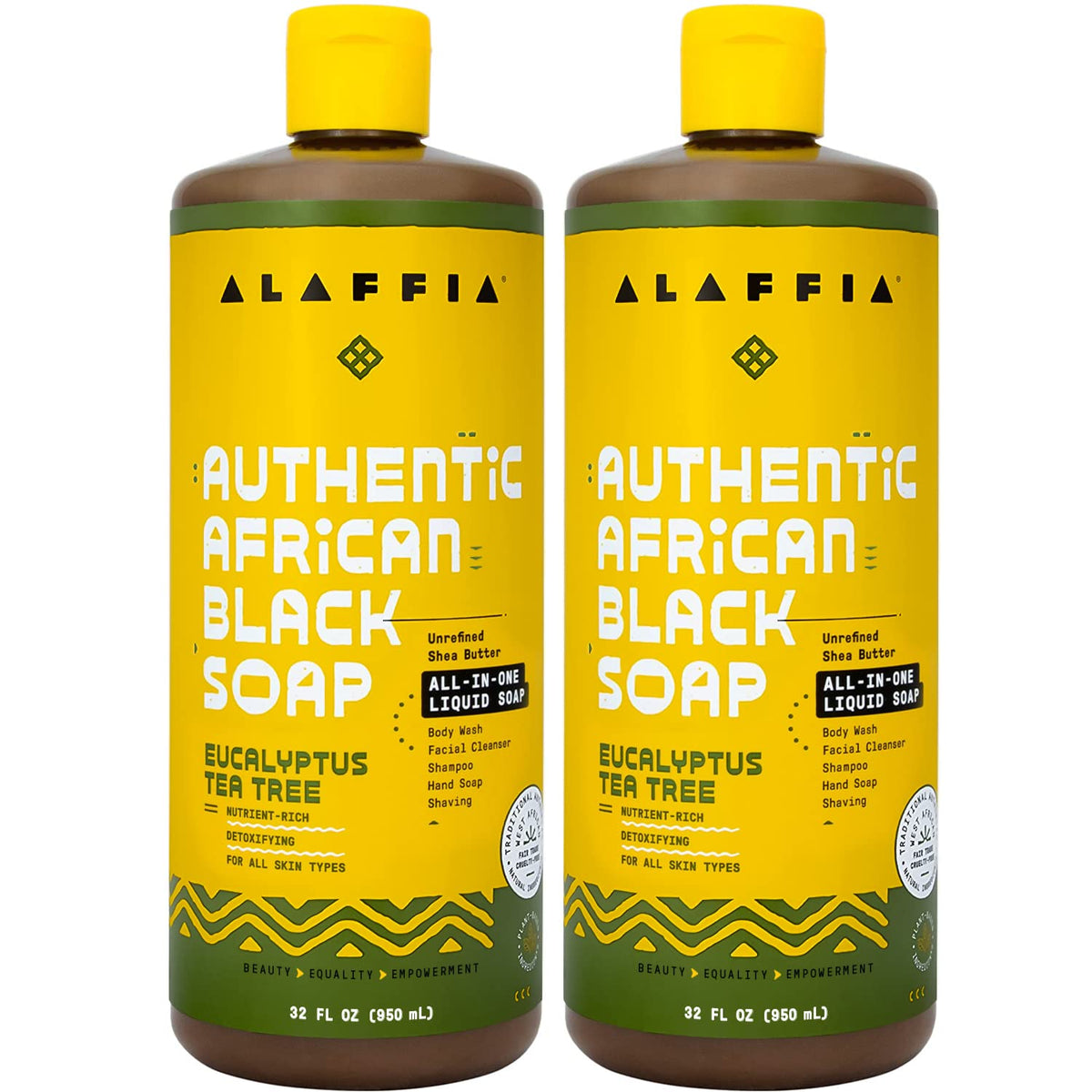 Alaffia front packaging 2 pack showing bottles and size benefits moisturizing