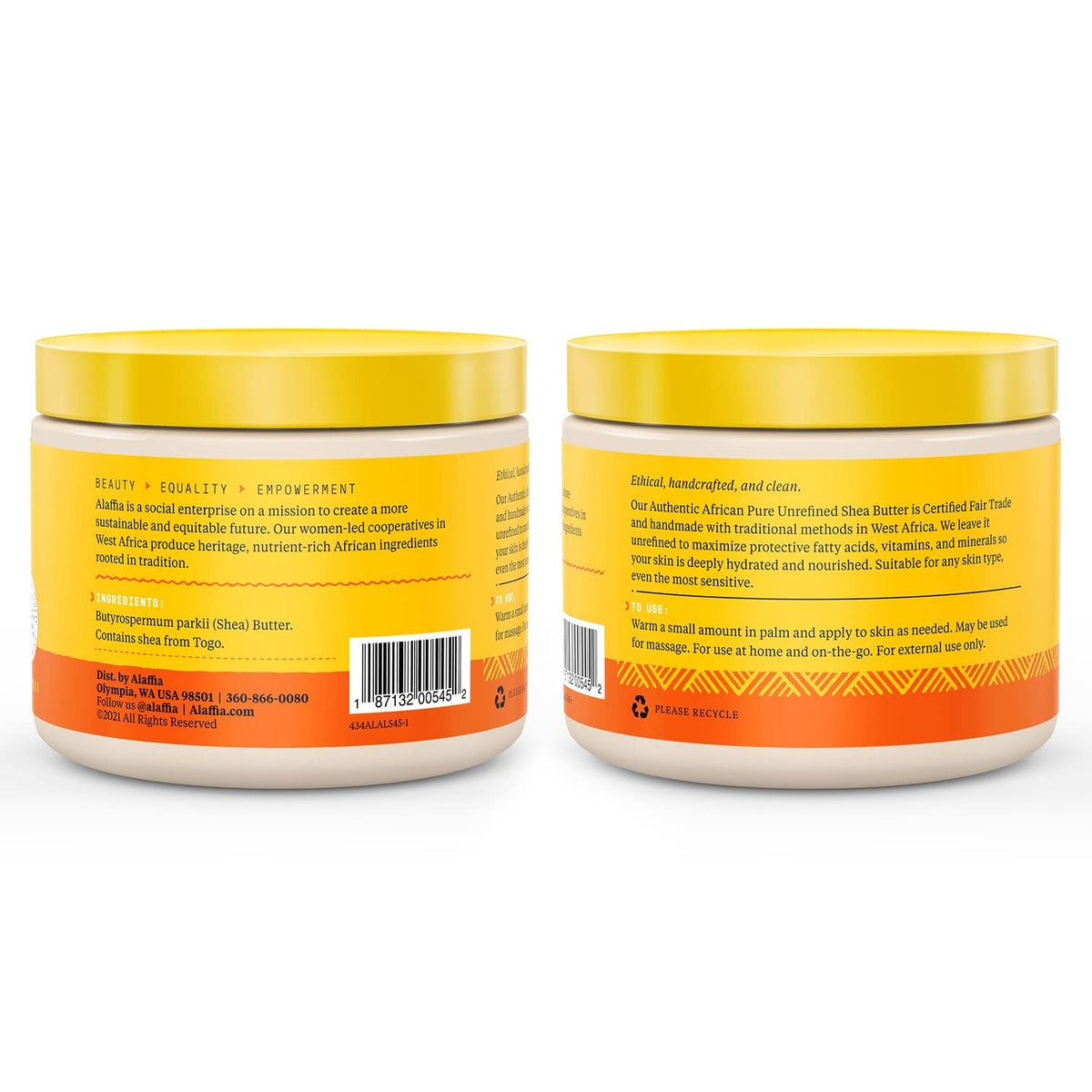 Alaffia open jar revealing creamy unrefined shea butter texture and rich moisturizing quality