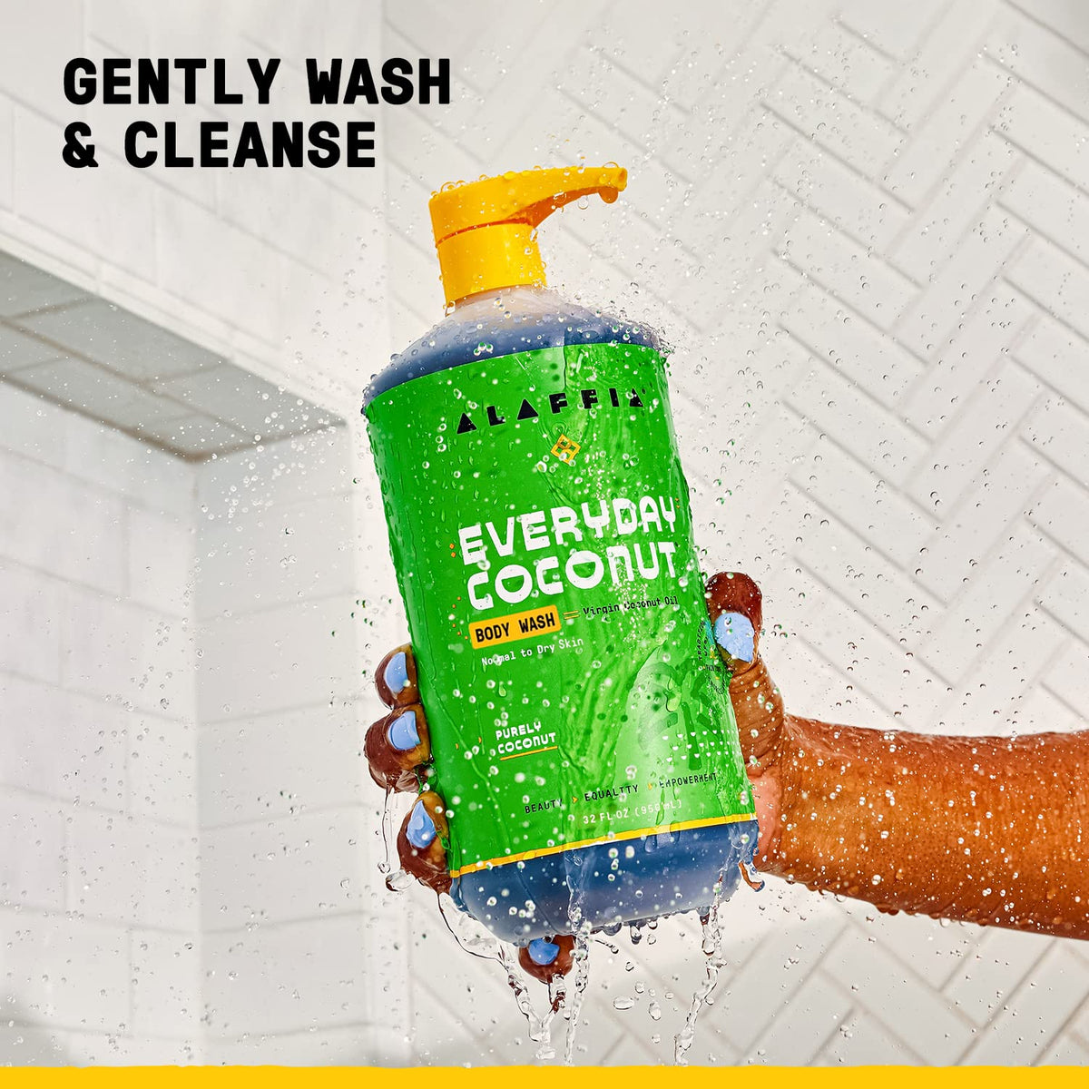 Alaffia creamy lather on hand showing gentle foam that rinses clean