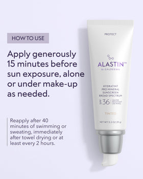 ALASTIN Skincare tube in hand showing 3.2 oz scale and travel-friendly benefit