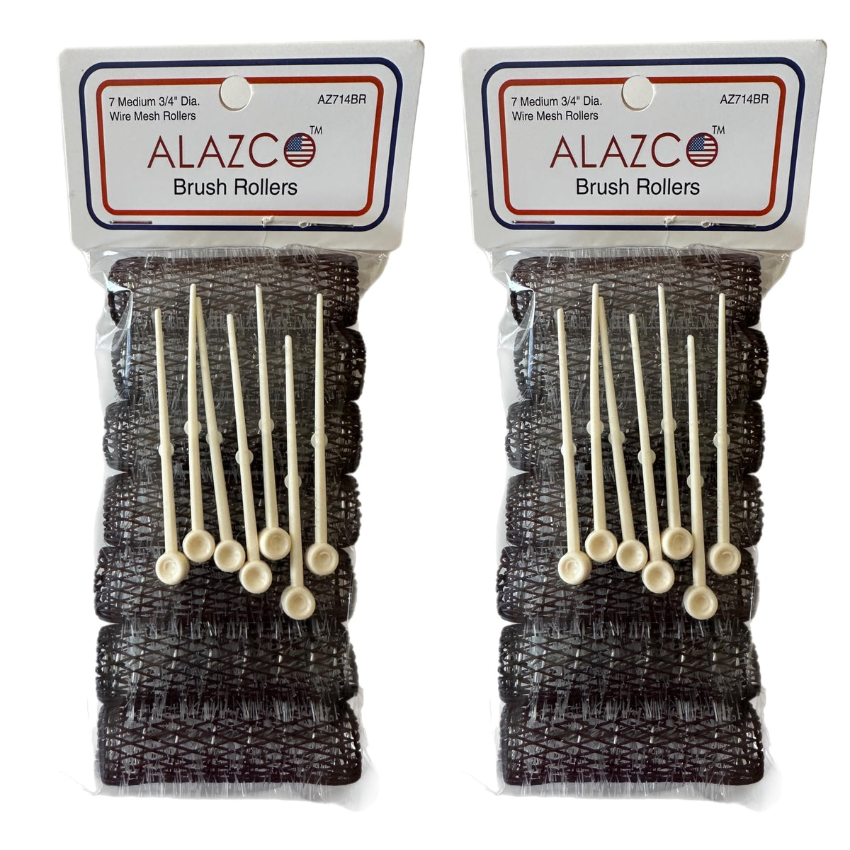 ALAZCO front view of 14 pc medium rollers showing package and contents for easy styling