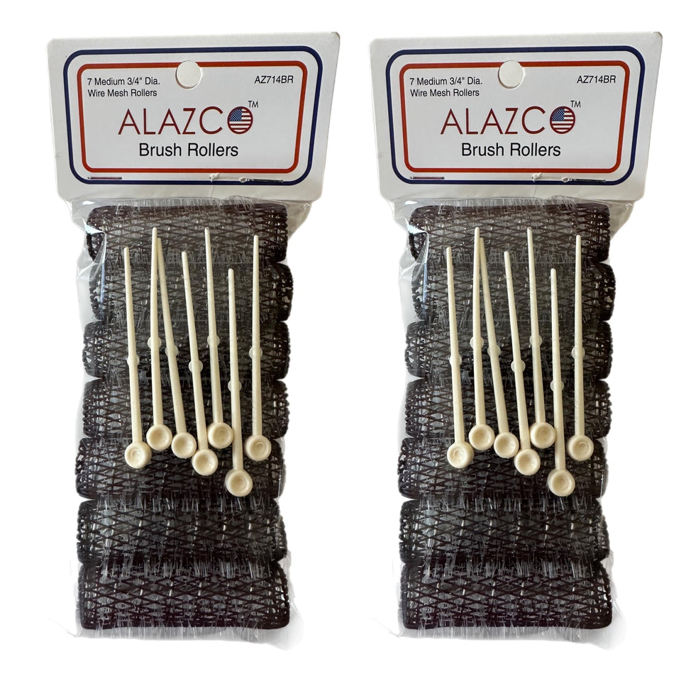 ALAZCO front view of 14 pc medium rollers showing package and contents for easy styling