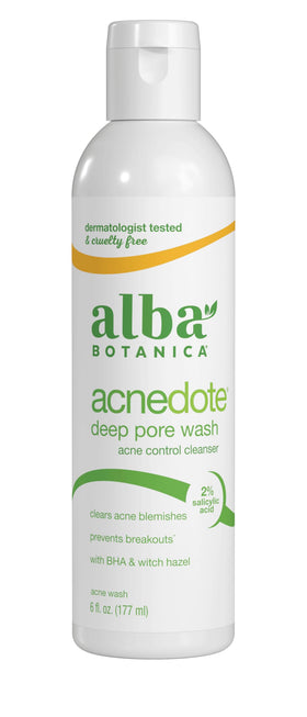 Alba Botanica bottle front packaging showing label and 6 oz size, promotes clear skin