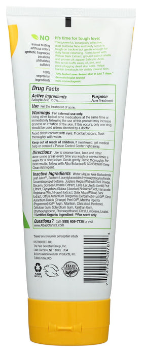 Alba Botanica scrub texture close-up revealing exfoliating particles and smoothing action