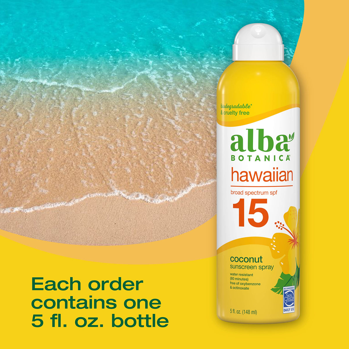 Alba Botanica bottle in hand showing 5 fl oz travel-friendly size