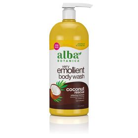 Alba Botanica front packaging showing 32 oz bottle and coconut benefits
