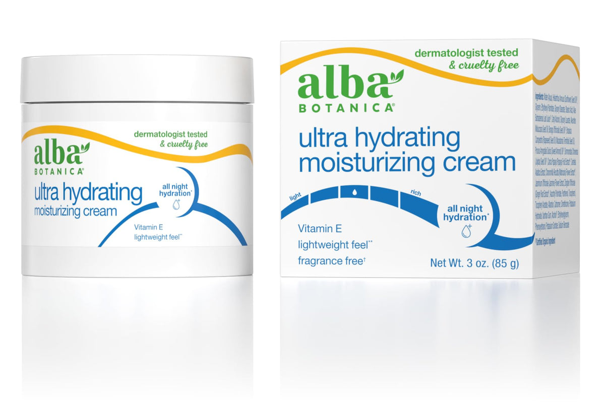 Alba Botanica front jar showing label and compact 3 oz size benefit