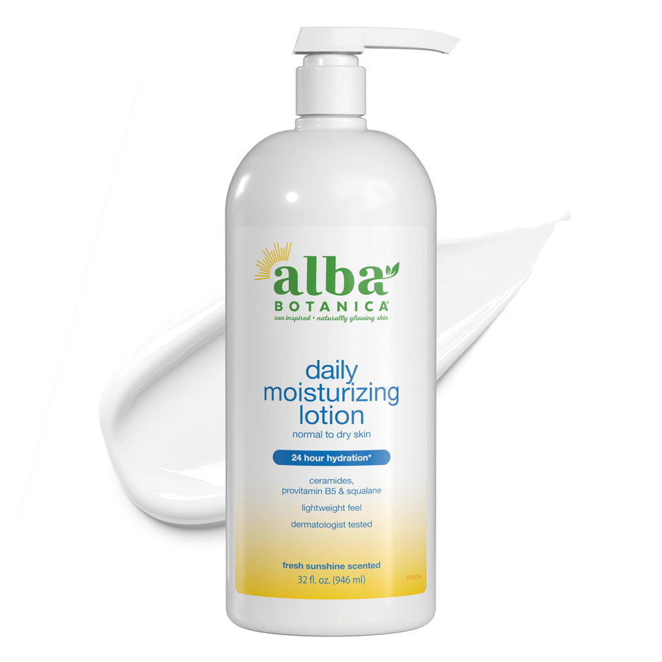 Alba Botanica front packaging showing 32 oz bottle and benefits