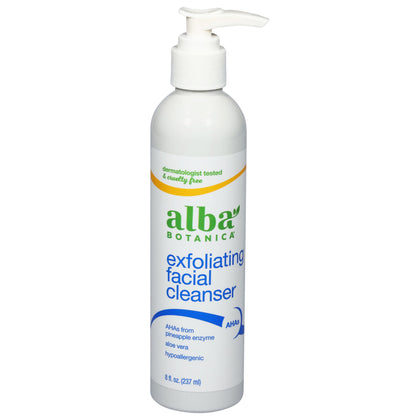 Alba Botanica front packaging showing cleanser bottle and benefits