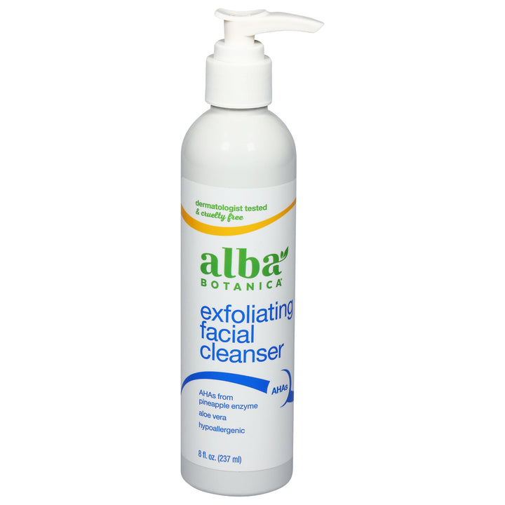 Alba Botanica front packaging showing cleanser bottle and benefits