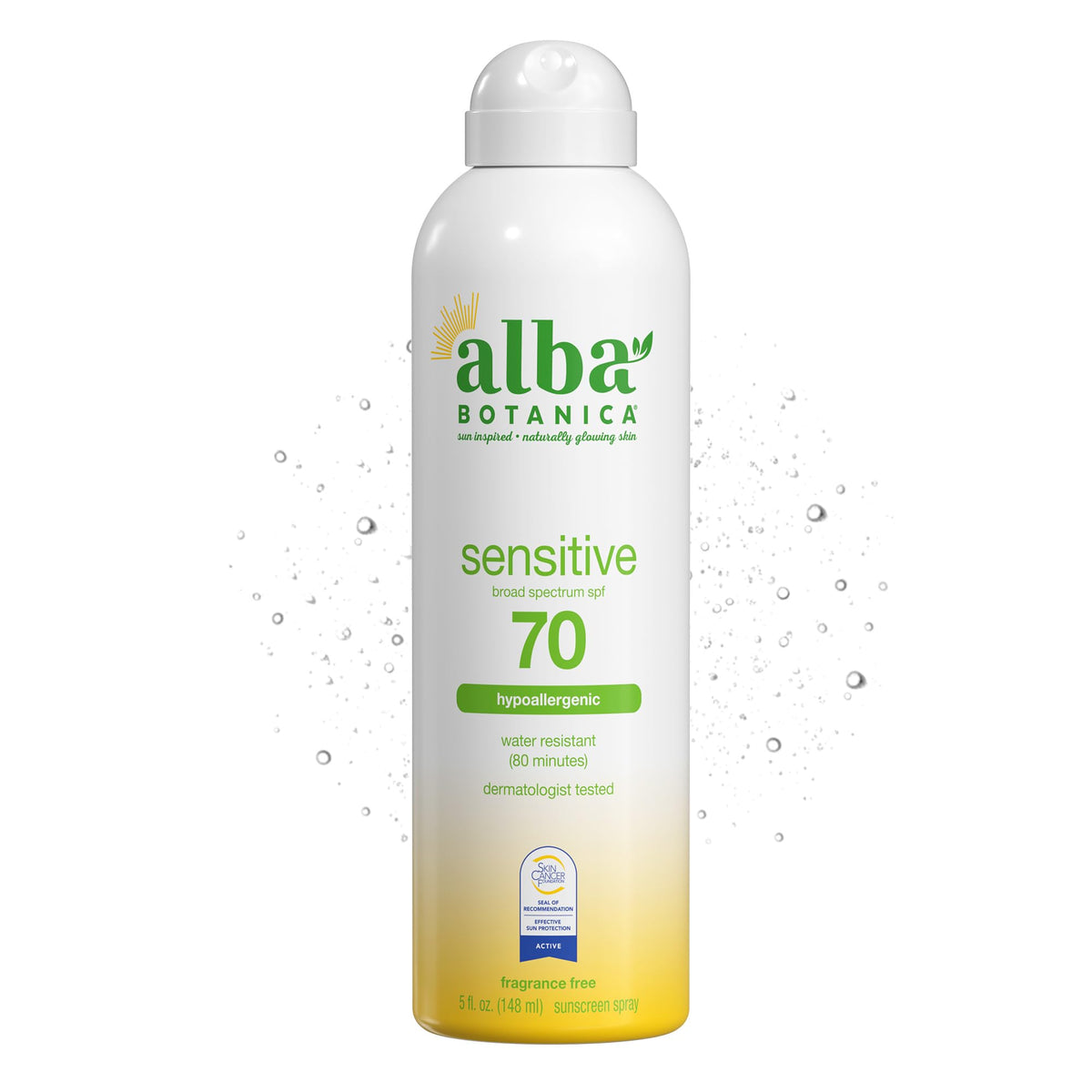 Alba Botanica front packaging showing SPF 70 and fragrance-free benefit