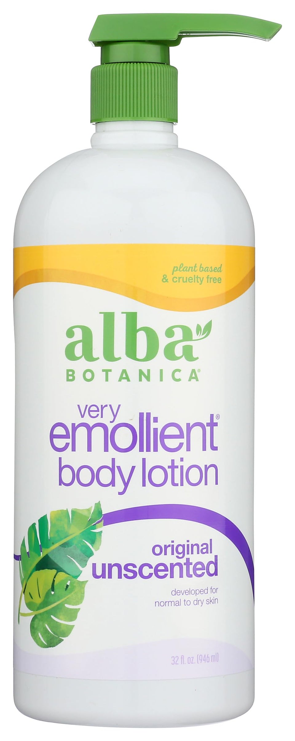 Alba Botanica front bottle view showing unscented lotion and size benefit