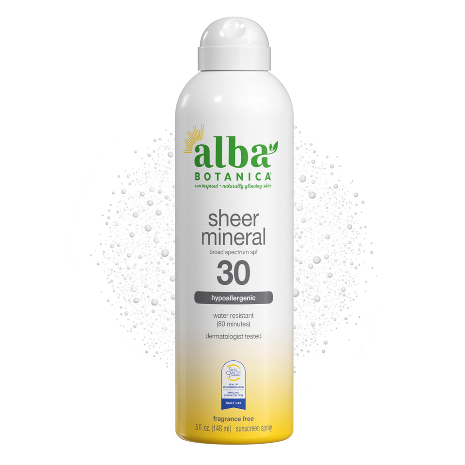 Alba Botanica front packaging showing SPF 30 bottle and benefits