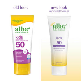 Alba Botanica tube open with creamy lotion texture demonstrating quick absorption