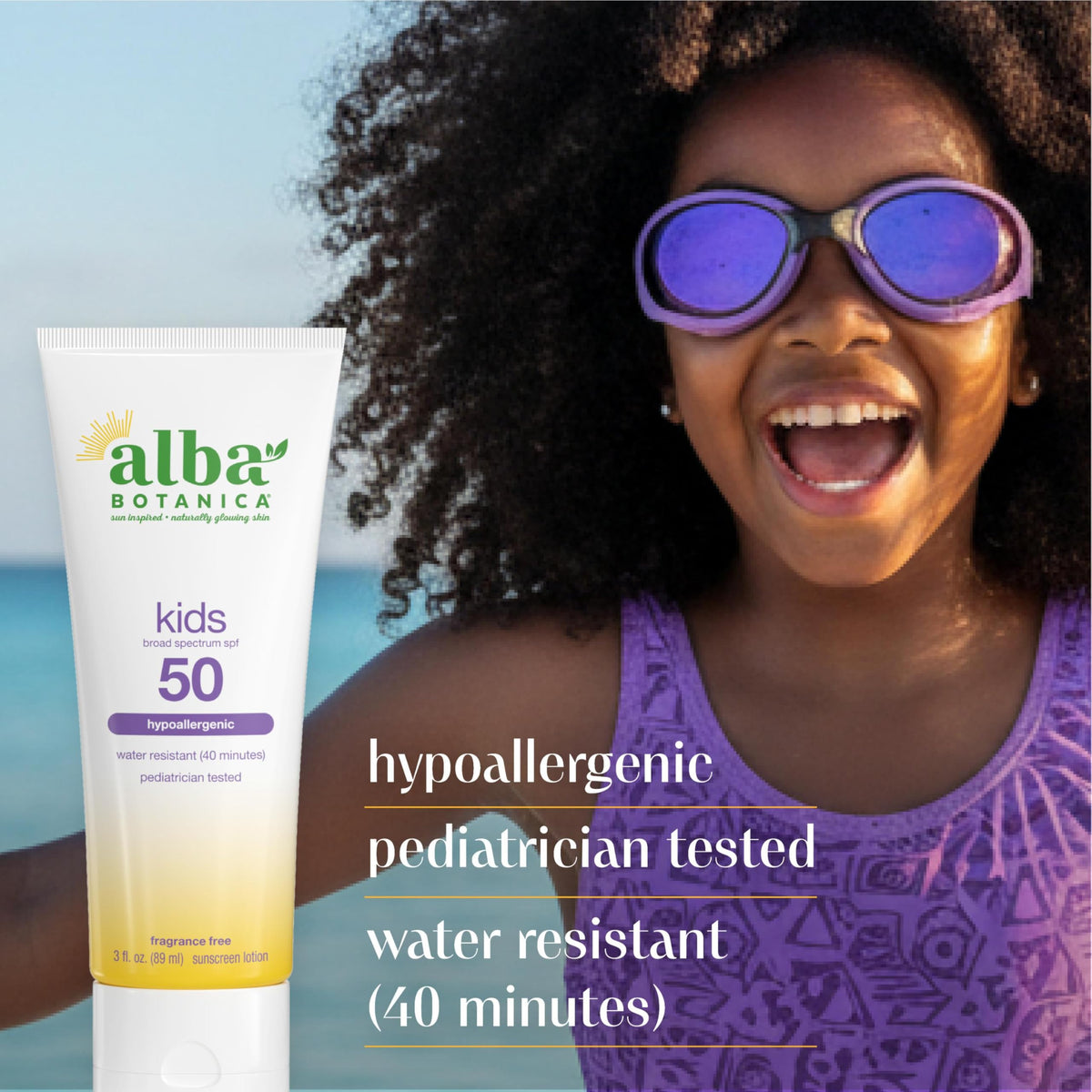 Alba Botanica 3 fl oz tube next to a coin showing travel-ready compact size