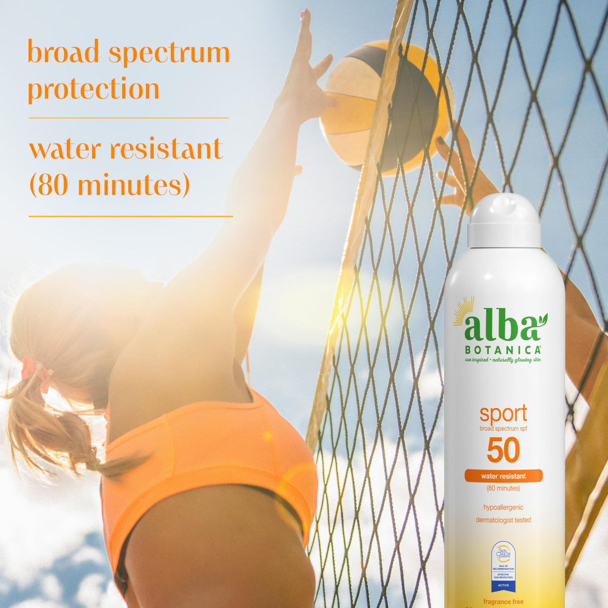 Alba Botanica bottle in beach backpack illustrating portable sun protection