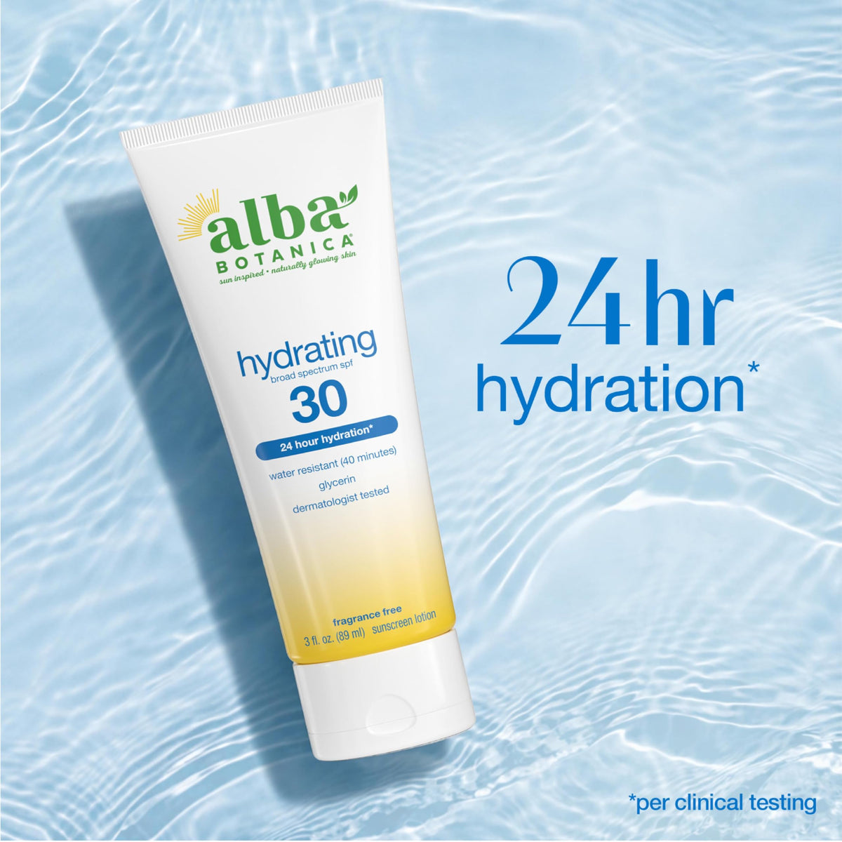 Alba Botanica sunscreen in outdoor setting showing water-resistant benefit