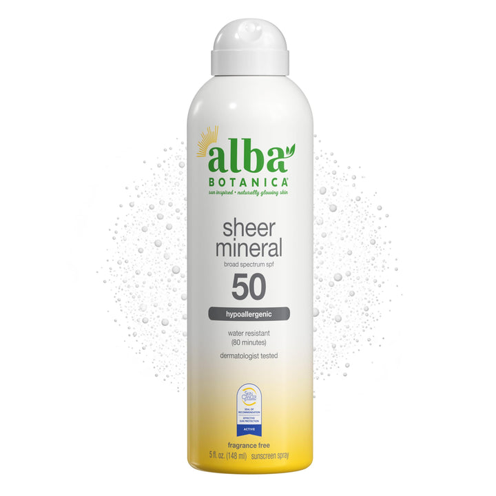 Alba Botanica front packaging showing SPF 50 and fragrance-free benefit